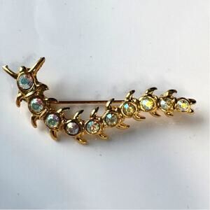 Vintage Rhinestone Caterpillar Brooch Gold Tone AB Crystal Figural Pin